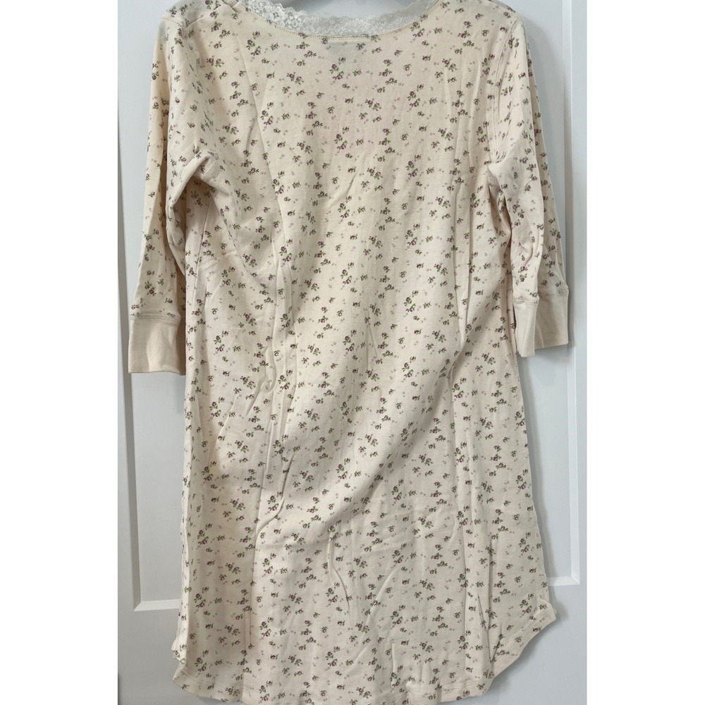 Ralph Lauren Floral Lace Trim Nightgown Cream Pink Floral Medium 3/4 Sleeve - Picture 2 of 7
